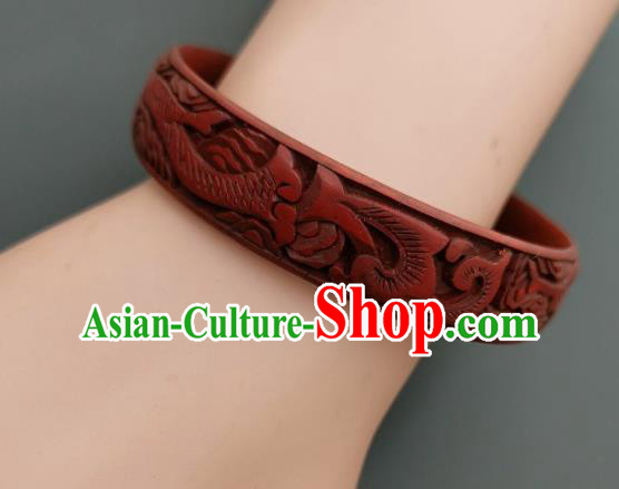 Chinese Handmade Carving Dragonfish Lacquer Bracelet Traditional Lacquerware Craft Red Bangle Accessories Chinese Handmade Carving Dragonfish Lacquer Bracelet Traditional Lacquerware Craft Red Bangle Accessories