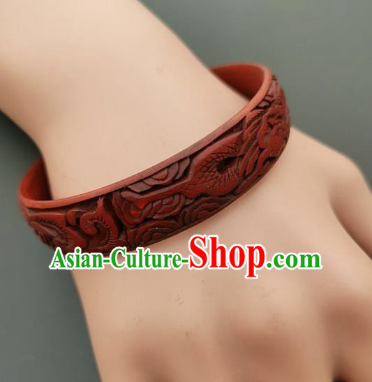 Chinese Handmade Carving Dragonfish Lacquer Bracelet Traditional Lacquerware Craft Red Bangle Accessories Chinese Handmade Carving Dragonfish Lacquer Bracelet Traditional Lacquerware Craft Red Bangle Accessories