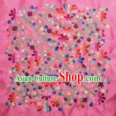 Traditional Chinese Embroidered Flowers Fabric Patches Handmade Embroidery Craft Accessories Embroidering Pink Silk Cushion Applique