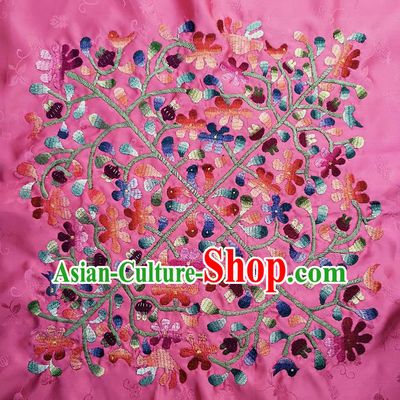 Traditional Chinese Embroidered Flowers Fabric Patches Handmade Embroidery Craft Accessories Embroidering Rosy Silk Cushion Applique