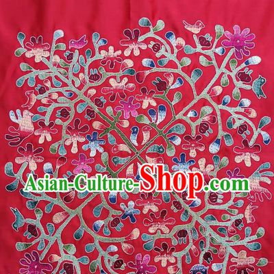 Traditional Chinese Embroidered Flowers Birds Fabric Patches Handmade Embroidery Craft Accessories Embroidering Red Silk Cushion Applique