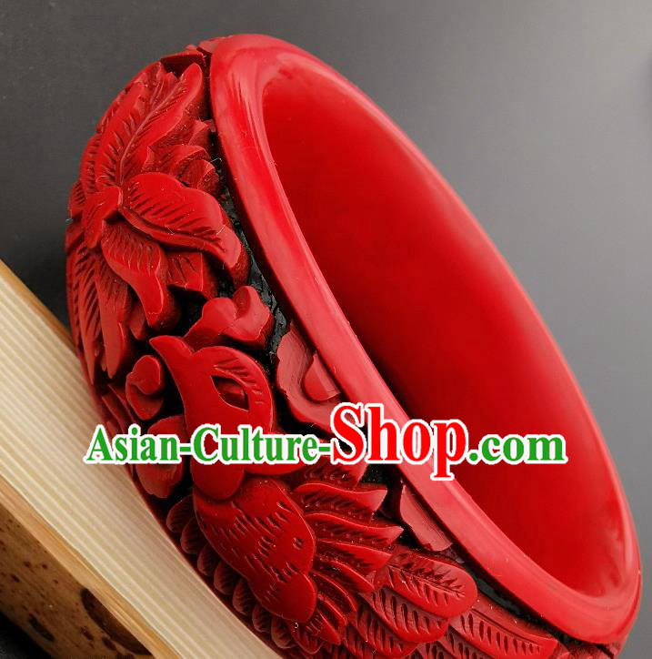 Chinese Handmade Carving Phoenix Lacquer Bracelet Traditional Lacquerware Craft Wedding Red Bangle Accessories Chinese Handmade Carving Phoenix Lacquer Bracelet Traditional Lacquerware Craft Wedding Red Bangle Accessories