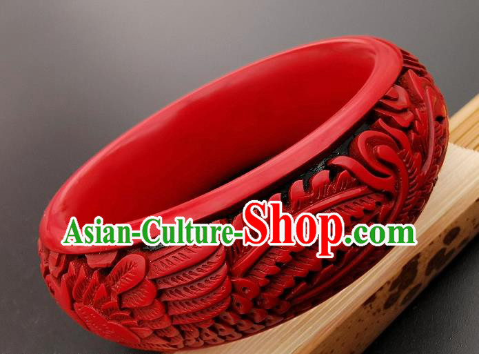 Chinese Handmade Carving Phoenix Lacquer Bracelet Traditional Lacquerware Craft Wedding Red Bangle Accessories Chinese Handmade Carving Phoenix Lacquer Bracelet Traditional Lacquerware Craft Wedding Red Bangle Accessories