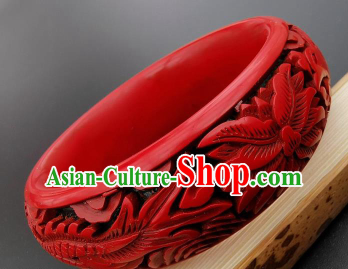 Chinese Handmade Carving Phoenix Lacquer Bracelet Traditional Lacquerware Craft Wedding Red Bangle Accessories Chinese Handmade Carving Phoenix Lacquer Bracelet Traditional Lacquerware Craft Wedding Red Bangle Accessories