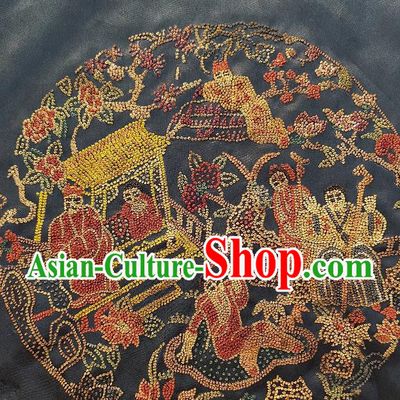 Chinese Traditional Embroidered Grey Cloth Character Painting Handmade Embroidery Craft Embroidering Silk Decorative Picture