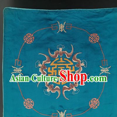 Traditional Chinese Embroidered Five Grey Bats Fabric Patches Handmade Embroidery Craft Accessories Embroidering Blue Silk Cushion Applique