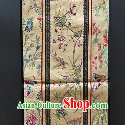 Chinese National Embroidered Orchids Bamboo Paintings Traditional Handmade Embroidery Craft Decorative Beige Silk Wall Picture