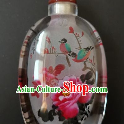 Chinese Snuff Bottle Traditional Handmade Painting Peony Birds Snuff Bottles