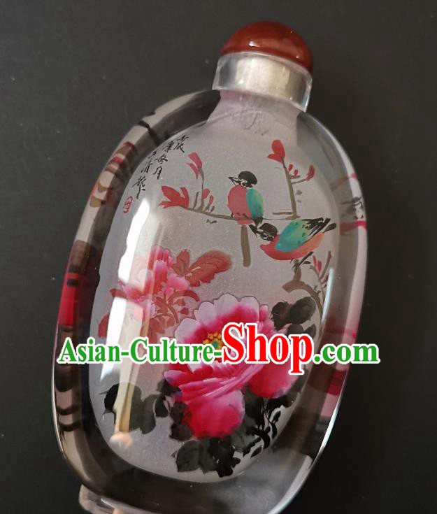 Chinese Snuff Bottle Traditional Handmade Painting Peony Birds Snuff Bottles
