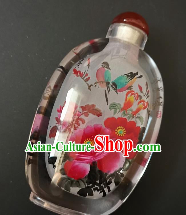 Chinese Snuff Bottle Traditional Handmade Painting Peony Birds Snuff Bottles