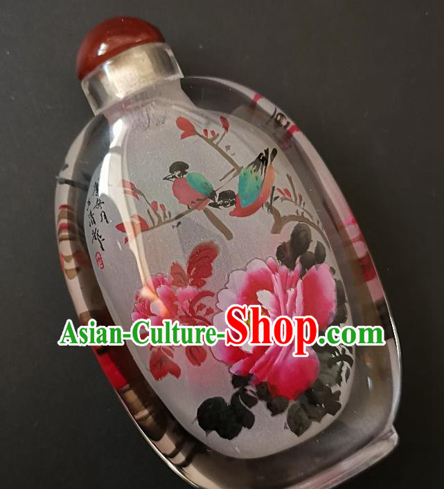 Chinese Snuff Bottle Traditional Handmade Painting Peony Birds Snuff Bottles