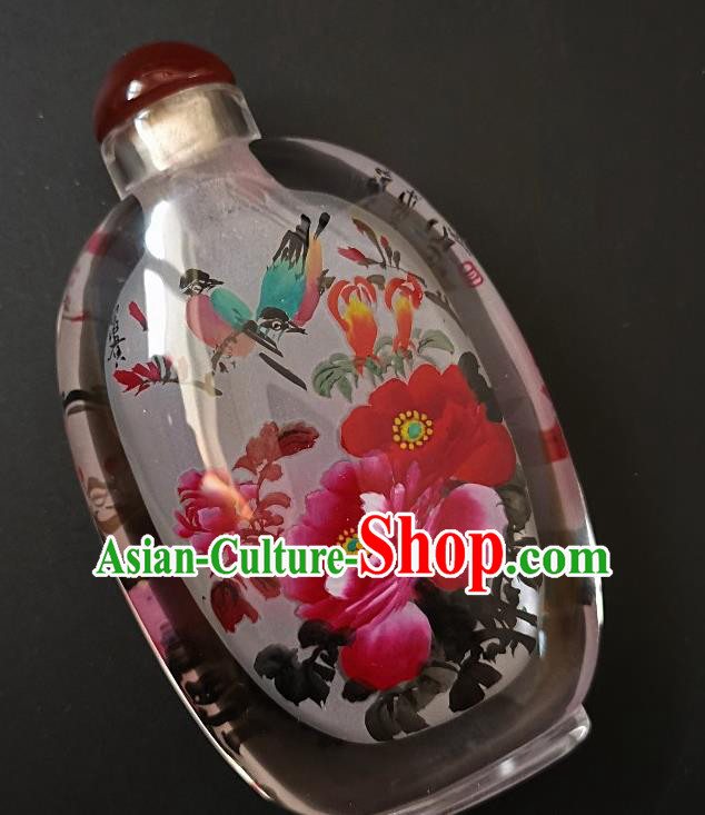 Chinese Snuff Bottle Traditional Handmade Painting Peony Birds Snuff Bottles