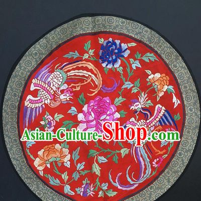 Traditional Chinese Embroidered Phoenix Peony Red Fabric Hand Embroidering Dress Applique Embroidery Round Patches Accessories