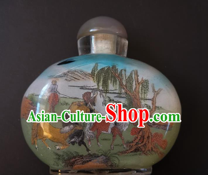 Chinese Snuff Bottle Traditional Handmade Painting Horses Pine Snuff Bottles