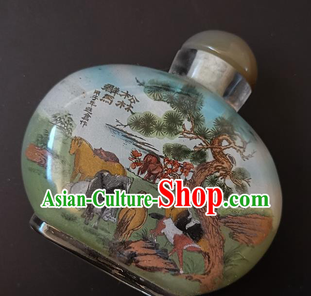 Chinese Snuff Bottle Traditional Handmade Painting Horses Pine Snuff Bottles