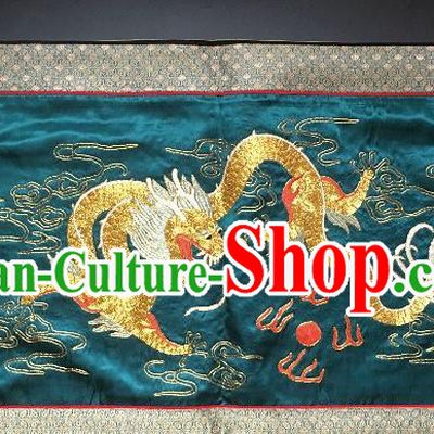 Chinese National Embroidered Fire Dragon Wall Paintings Traditional Handmade Embroidery Craft Decorative Green Silk Picture