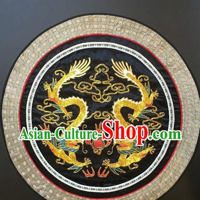 Traditional Chinese Embroidered Dragons Black Fabric Hand Embroidering Dress Round Applique Embroidery Cushion Patches Accessories