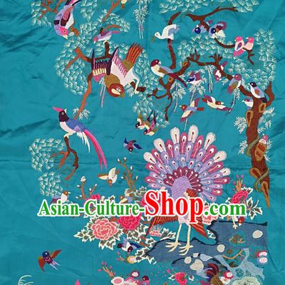 Traditional Chinese Embroidered Birds Peacock Green Silk Fabric Patches Handmade Embroidery Craft Accessories Embroidering Dress Applique