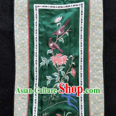 Chinese National Embroidered Chrysanthemum Bird Paintings Traditional Handmade Embroidery Decorative Green Silk Picture Craft