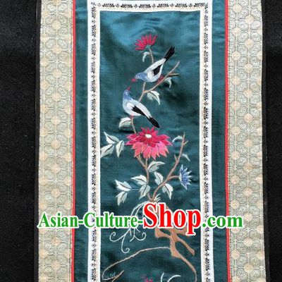 Chinese National Embroidered Chrysanthemum Birds Paintings Traditional Handmade Embroidery Decorative Atrovirens Silk Picture Craft