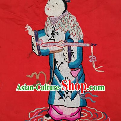 Chinese National Embroidered Legend Eight Immortals Han Xiangzi Painting Traditional Handmade Embroidery Craft Embroidering Red Silk Decorative Wall Picture