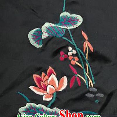 Chinese National Embroidered Swan Lotus Black Silk Painting Traditional Handmade Embroidery Craft Embroidering Decorative Wall Picture