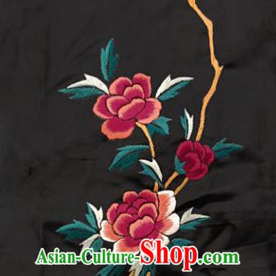 Chinese National Embroidered Peony Butterfly Black Silk Painting Traditional Handmade Embroidery Craft Embroidering Decorative Wall Picture