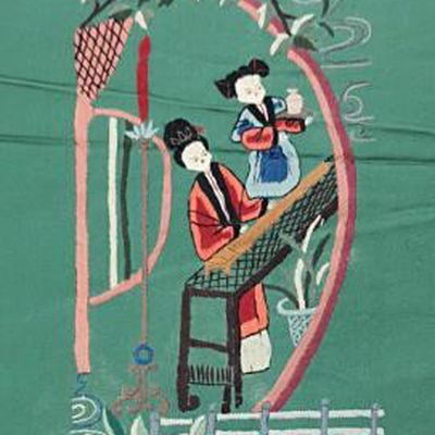 Traditional Chinese Embroidered Beauty Green Silk Patches Handmade Embroidering Dress Applique Embroidery Fabric Accessories