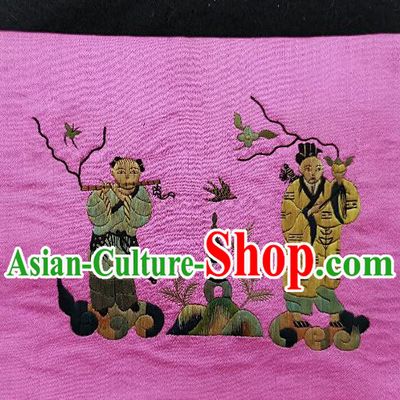 Traditional Chinese Embroidered Character Pink Silk Patches Handmade Embroidering Dress Applique Embroidery Fabric Accessories