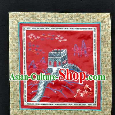 Traditional Chinese Embroidered Grey The Great Wall Silk Plate Mat Handmade Embroidering Dress Applique Embroidery Red Fabric Patches Accessories