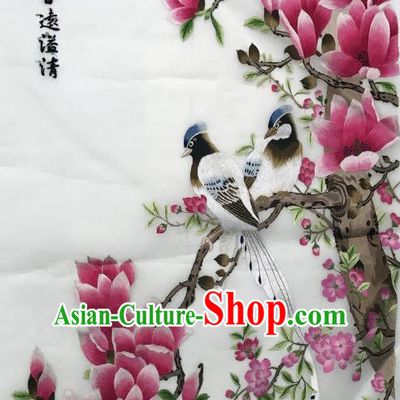 Traditional Chinese Embroidered Red Magnolia Birds Fabric Hand Embroidering Dress Applique Embroidery Silk Patches Accessories