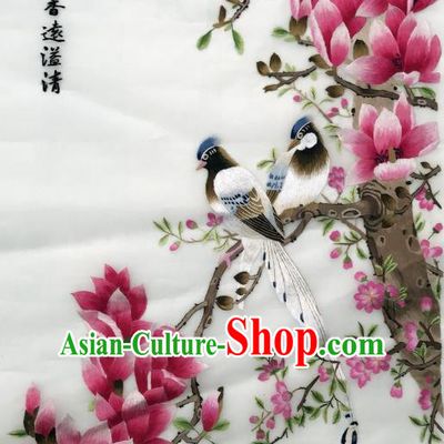 Traditional Chinese Embroidered Birds Red Magnolia Fabric Hand Embroidering Dress Applique Embroidery Silk Patches Accessories