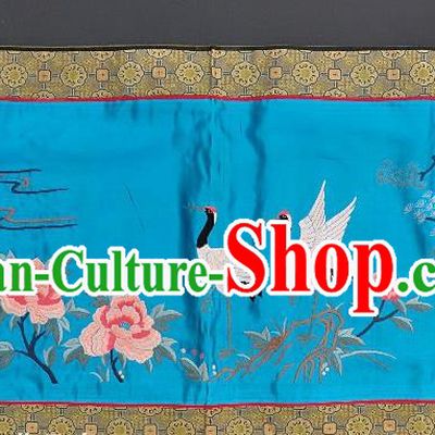 Chinese National Embroidered Crane Peony Blue Silk Paintings Traditional Handmade Embroidery Craft Decorative Wall Picture