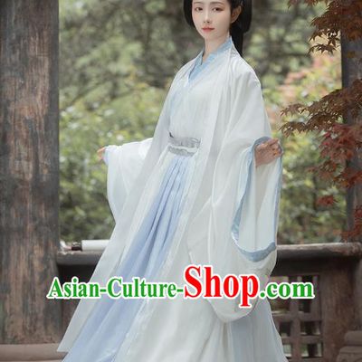 Chinese Jin Dynasty Noble Princess Costumes Traditional Ancient Goddess Hanfu Garment White Cloak Blouse and Skirt Full Set