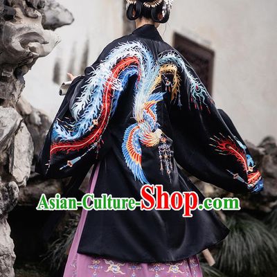 Chinese Ming Dynasty Empress Costumes Traditional Ancient Royal Queen Garment Hanfu Embroidered Black Cloak Blouse and Skirt Complete Set