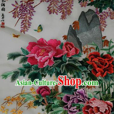 Traditional Chinese Embroidered Wisteria Peony Fabric Hand Embroidering Dress Applique Embroidery Veil Patches Accessories