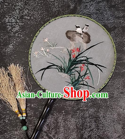 Chinese Traditional Silk Palace Fans Handmade Embroidered Orchid Round Fan Embroidery Craft Chinese Traditional Silk Palace Fans Handmade Embroidered Orchid Round Fan Embroidery Craft