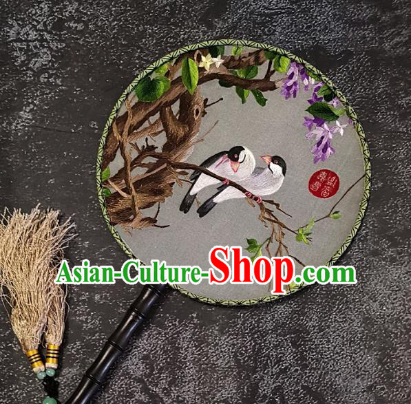 Chinese Traditional Embroidery Wisteria Birds Silk Palace Fans Handmade Embroidered Round Fan Craft Chinese Traditional Embroidery Wisteria Birds Silk Palace Fans Handmade Embroidered Round Fan Craft