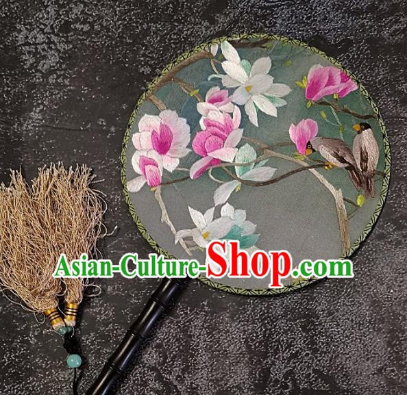 Chinese Traditional Embroidery Mangnolia Silk Palace Fans Handmade Embroidered Round Fan Craft Chinese Traditional Embroidery Mangnolia Silk Palace Fans Handmade Embroidered Round Fan Craft