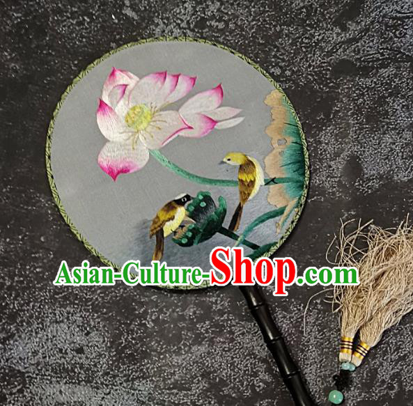 Chinese Traditional Embroidery Lotus Palace Fans Handmade Embroidered Round Fan Silk Craft Chinese Traditional Embroidery Lotus Palace Fans Handmade Embroidered Round Fan Silk Craft