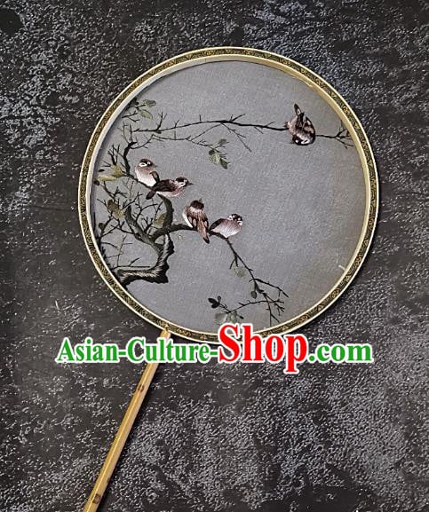 Chinese Traditional Embroidery Birds Palace Fans Handmade Embroidered Mottled Bamboo Round Fan Silk Craft Chinese Traditional Embroidery Birds Palace Fans Handmade Embroidered Mottled Bamboo Round Fan Silk Craft