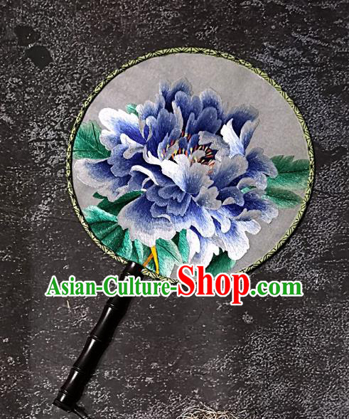 Chinese Traditional Embroidery Blue Peony Palace Fans Handmade Round Fan Embroidered Silk Fan Craft Chinese Traditional Embroidery Blue Peony Palace Fans Handmade Round Fan Embroidered Silk Fan Craft