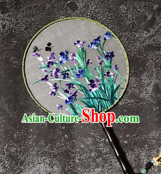 Chinese Traditional Embroidery Orchids Palace Fans Handmade Round Fan Embroidered Silk Fan Craft Chinese Traditional Embroidery Orchids Palace Fans Handmade Round Fan Embroidered Silk Fan Craft