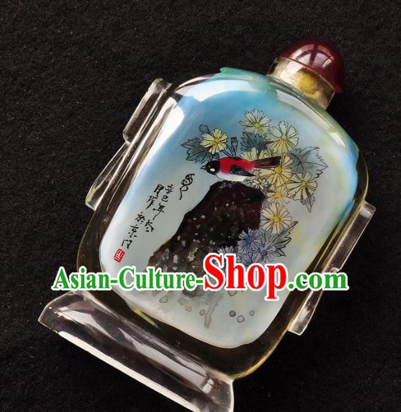 Chinese Handmade Snuff Bottle Traditional Inside Painting Chrysanthemum Birds Snuff Bottles Artware Chinese Handmade Snuff Bottle Traditional Inside Painting Chrysanthemum Birds Snuff Bottles Artware