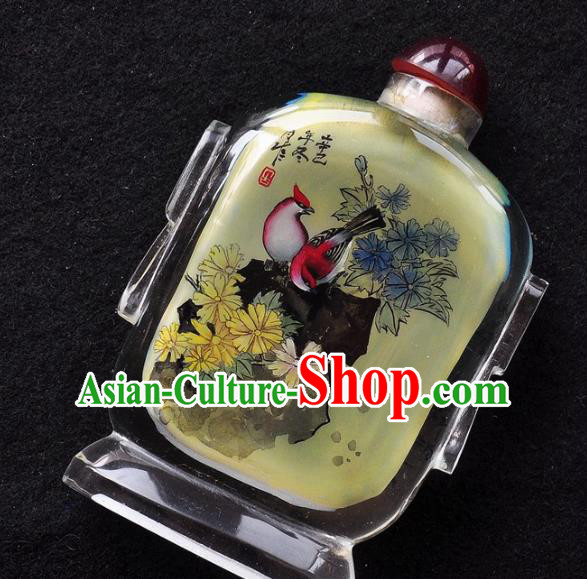 Chinese Handmade Snuff Bottle Traditional Inside Painting Chrysanthemum Birds Snuff Bottles Artware Chinese Handmade Snuff Bottle Traditional Inside Painting Chrysanthemum Birds Snuff Bottles Artware