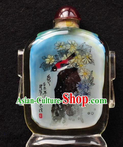 Chinese Handmade Snuff Bottle Traditional Inside Painting Chrysanthemum Birds Snuff Bottles Artware Chinese Handmade Snuff Bottle Traditional Inside Painting Chrysanthemum Birds Snuff Bottles Artware
