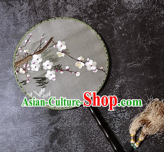 Chinese Traditional Palace Fans Handmade Embroidery Round Fan Embroidered Plum Blossom Silk Fan Craft Chinese Traditional Palace Fans Handmade Embroidery Round Fan Embroidered Plum Blossom Silk Fan Craft