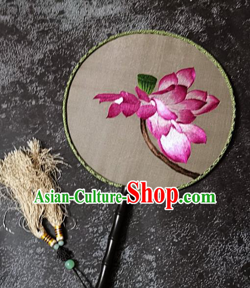 Chinese Traditional Palace Fans Handmade Embroidery Round Fan Embroidered Lotus Silk Fan Craft