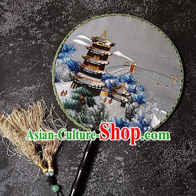 Chinese Traditional Palace Fans Handmade Embroidery Round Fan Double Sizes Embroidered Silk Fan Craft