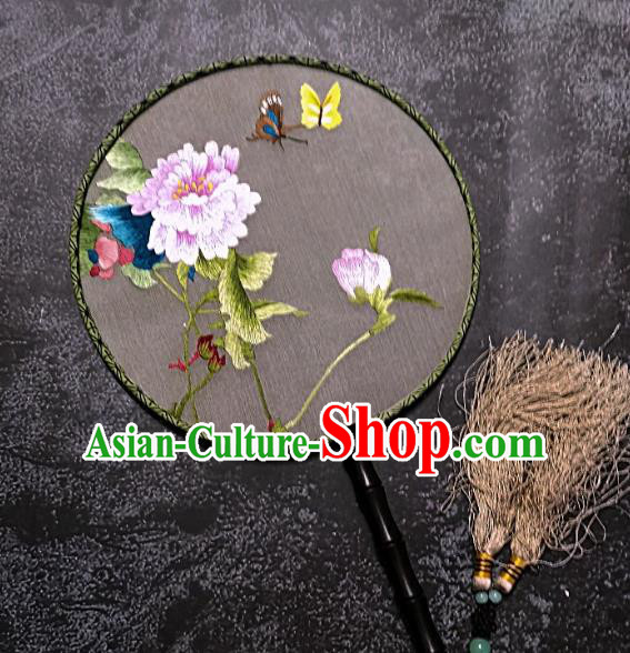 Chinese Traditional Embroidered Palace Fans Handmade Embroidery Peony Round Fan Silk Fan Craft Chinese Traditional Embroidered Palace Fans Handmade Embroidery Peony Round Fan Silk Fan Craft